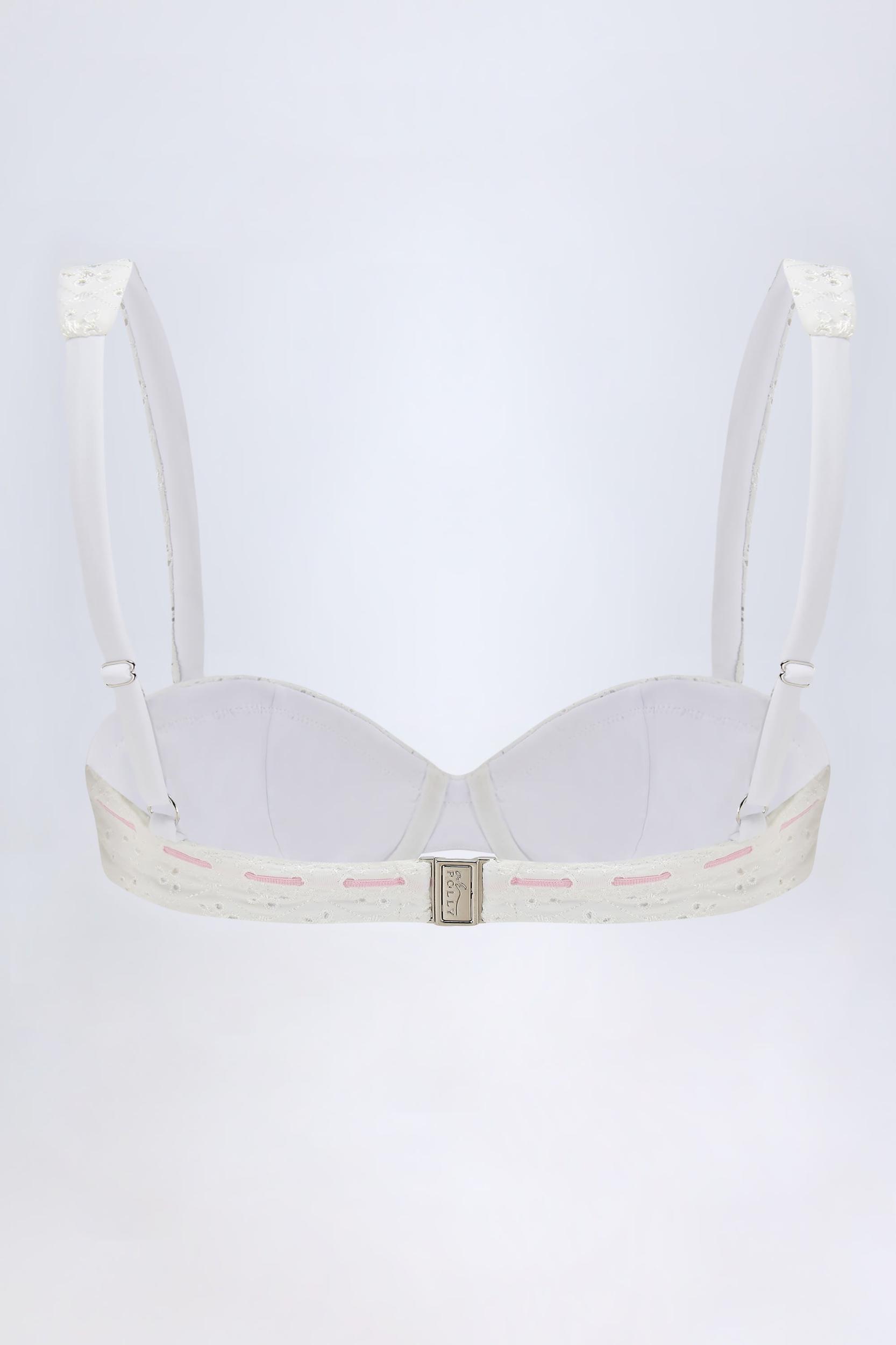 Broderie Anglaise Underwired Balconette Bikini Top in White Product Image