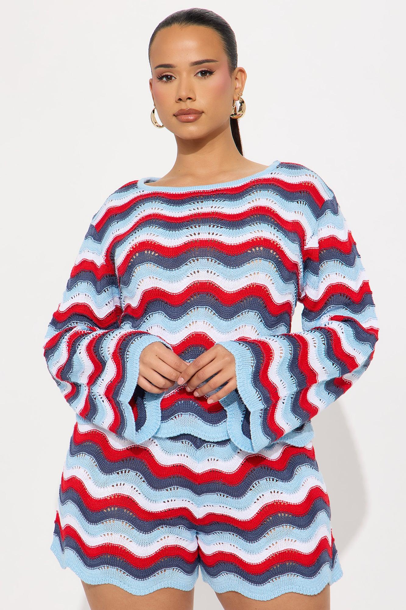 Aleah Striped Crochet Short Set - Blue/combo Product Image