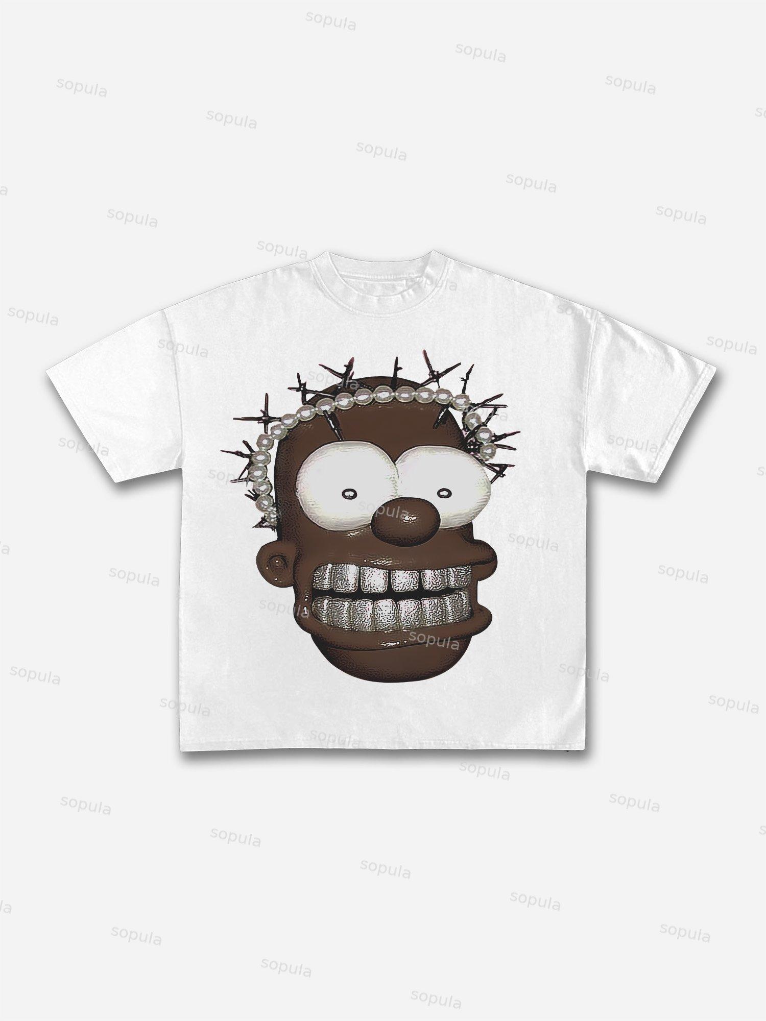 Peace Stop War Graphic Cartoon Print Cotton T-shirt Product Image