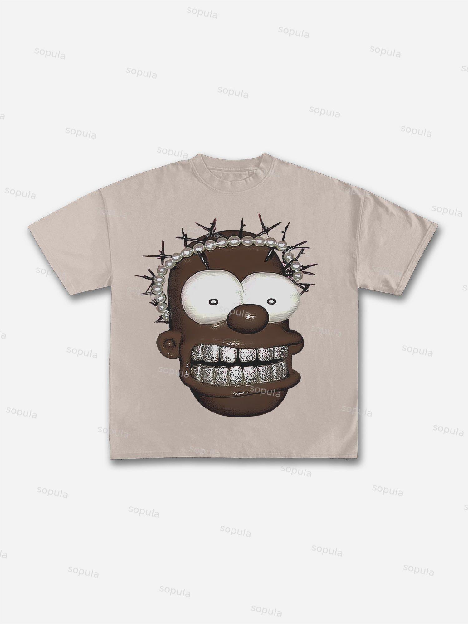 Peace Stop War Graphic Cartoon Print Cotton T-shirt Product Image