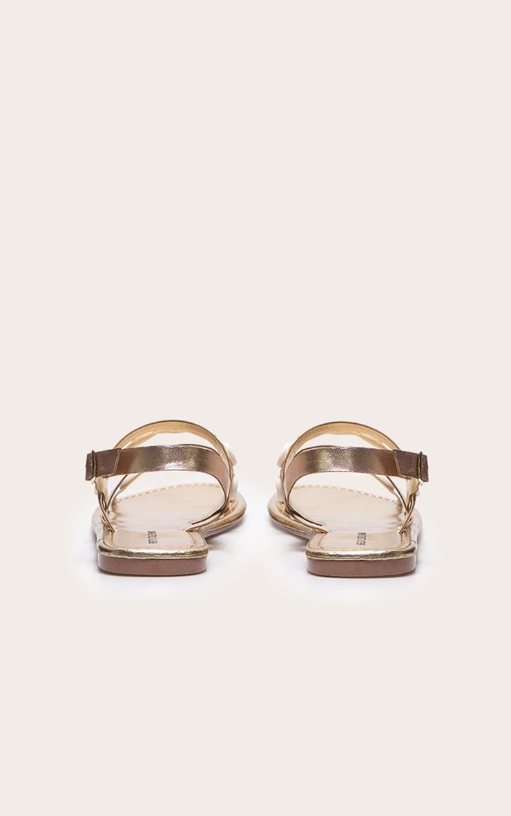 Gold Real Leather Wide Fit Round Toe Shell Strap Sandals Product Image