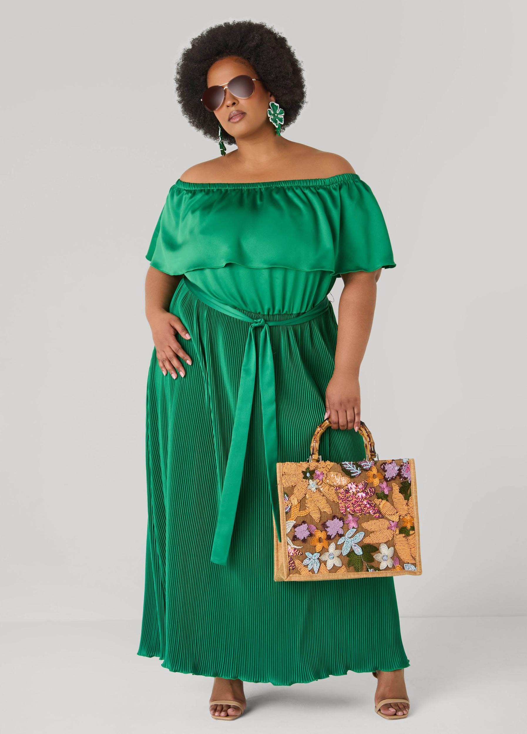 Off The Shoulder Satin Maxi Dress Product Image