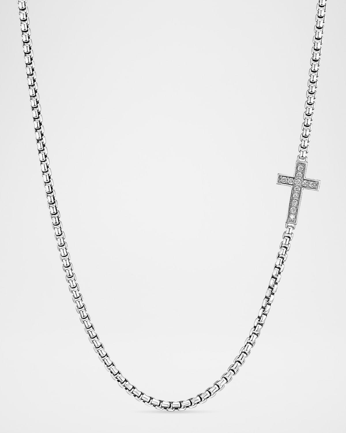 Mens Streamline Cross Station Necklace in Sterling Silver Product Image