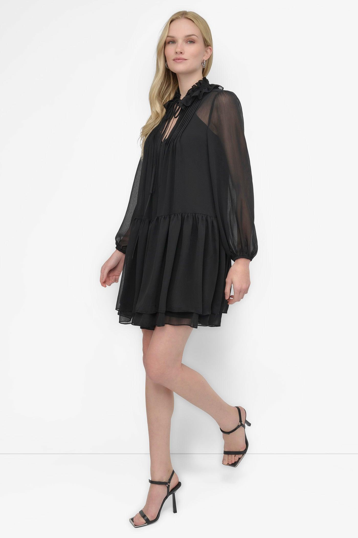 LONG SLEEVE CHIFFON MINI DRESS Product Image