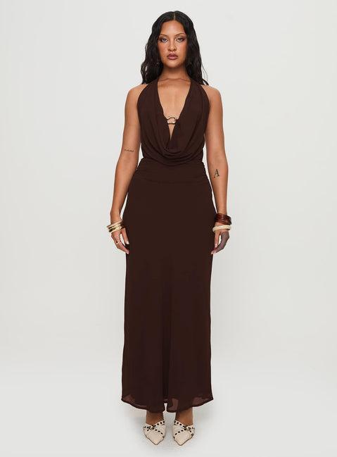 Alejandria Cowl Neck Maxi Dress Chocolate Product Image