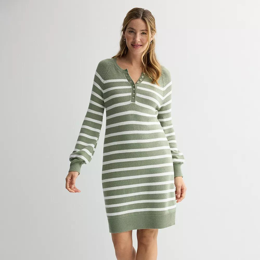 Petite Sonoma Goods For Life® Henley Sweater Dress, Women's, Size: XL Petite, Green White Stripe Product Image