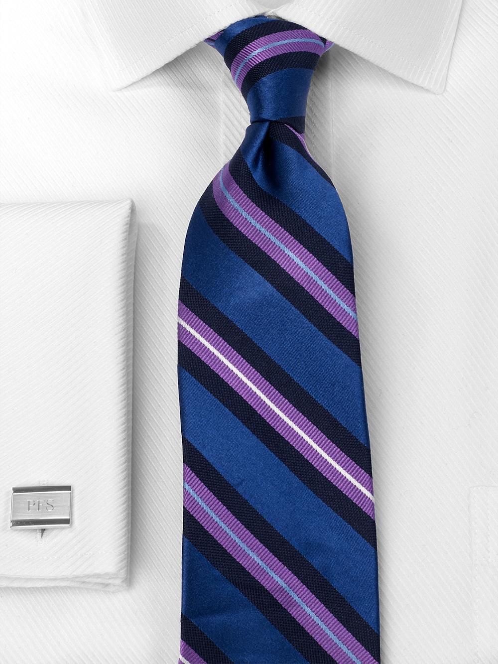 Stripe Woven Silk Tie - Blue/purple Product Image