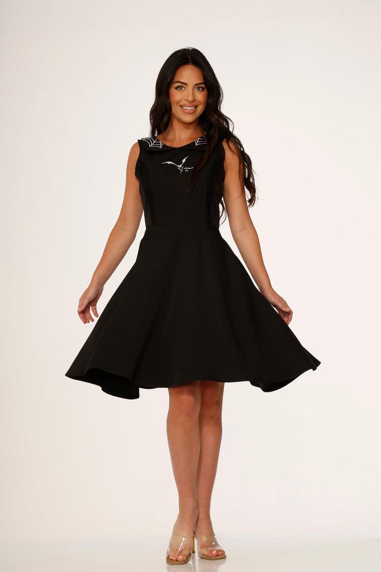 Black Bat Embroidered Swing Dress Product Image
