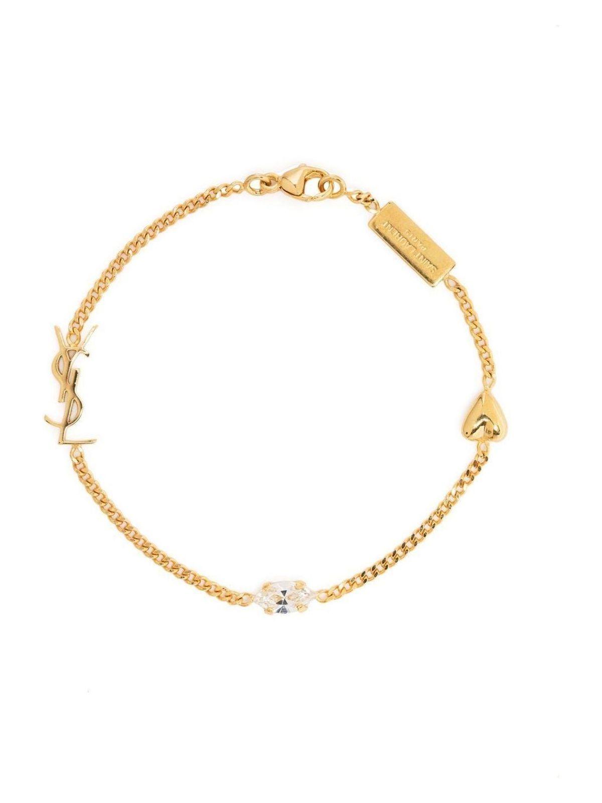 SAINT LAURENT Metal And Rhinestone Cassandre Heart Charm Bracelet Accessories In Grey Product Image