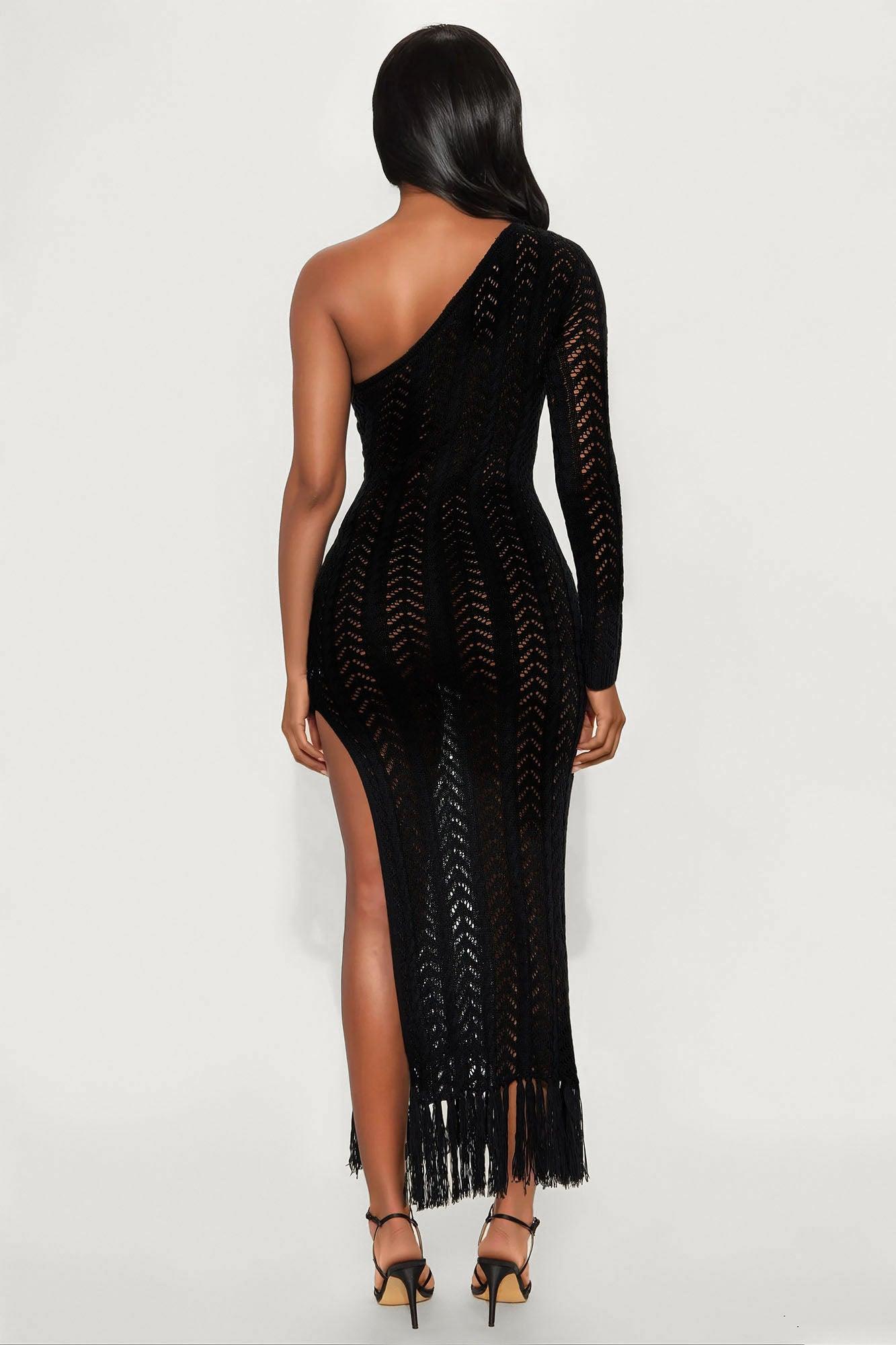 Rayna Crochet One Shoulder Maxi Dress - Black Female Product Image