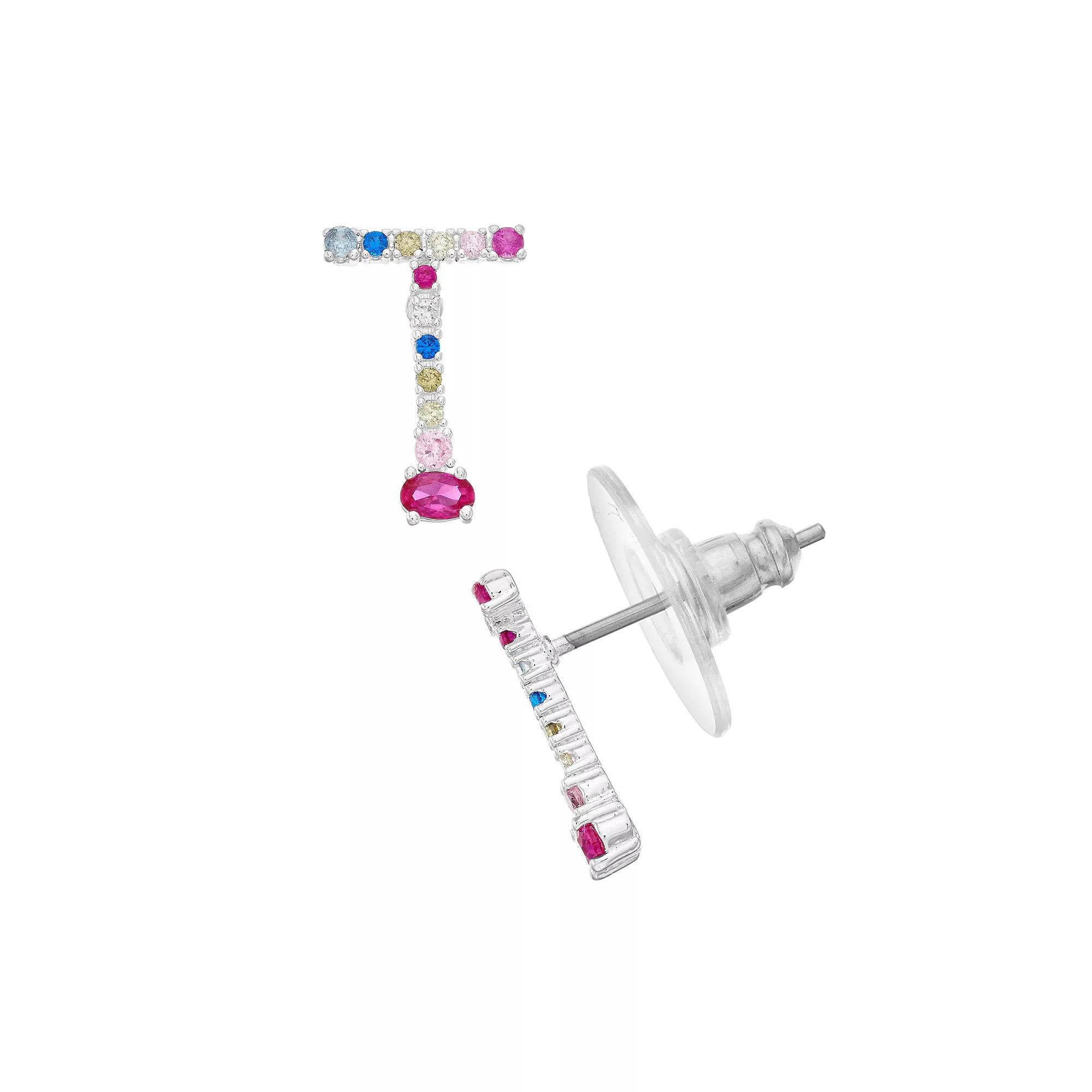 City Luxe Silver Tone Cubic Zirconia Initial Stud Earrings, Women's, Silver Tone A Product Image