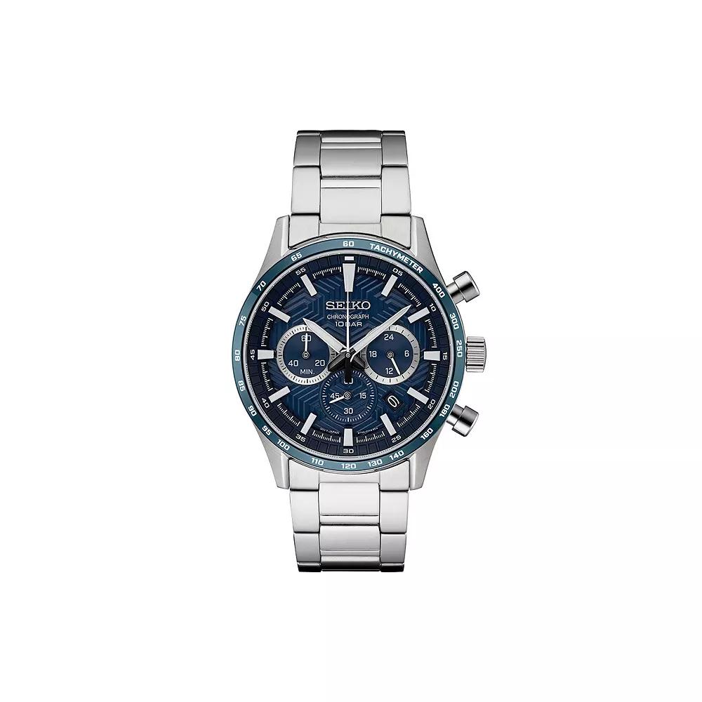 Seiko Mens Essentials Blue Dial Stainless Steel Chronograph Watch Silver Product Image