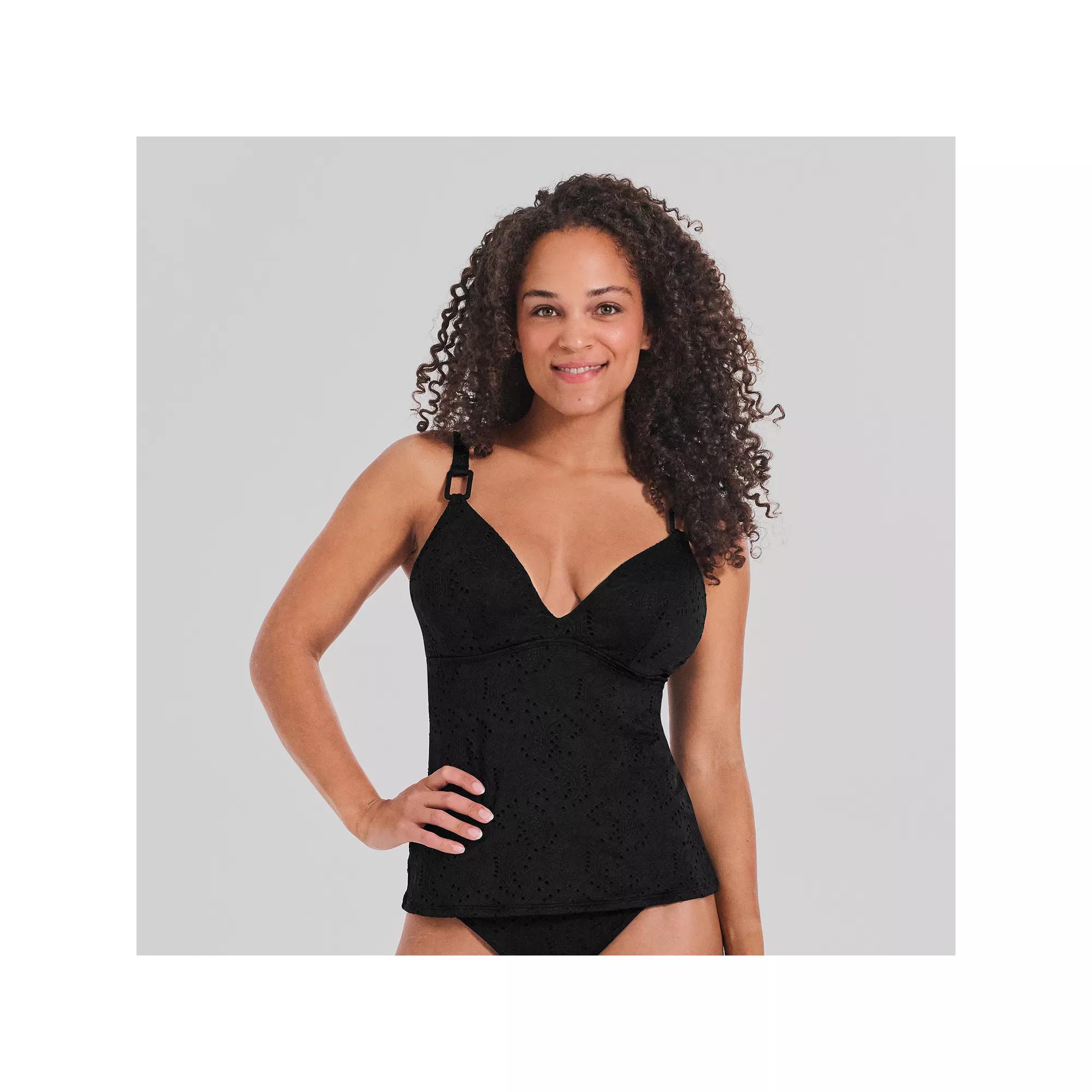 Women's Freshwater Hidden Underwire Tankini Swim Top, Size: Small, Solaria Paisley Black Product Image