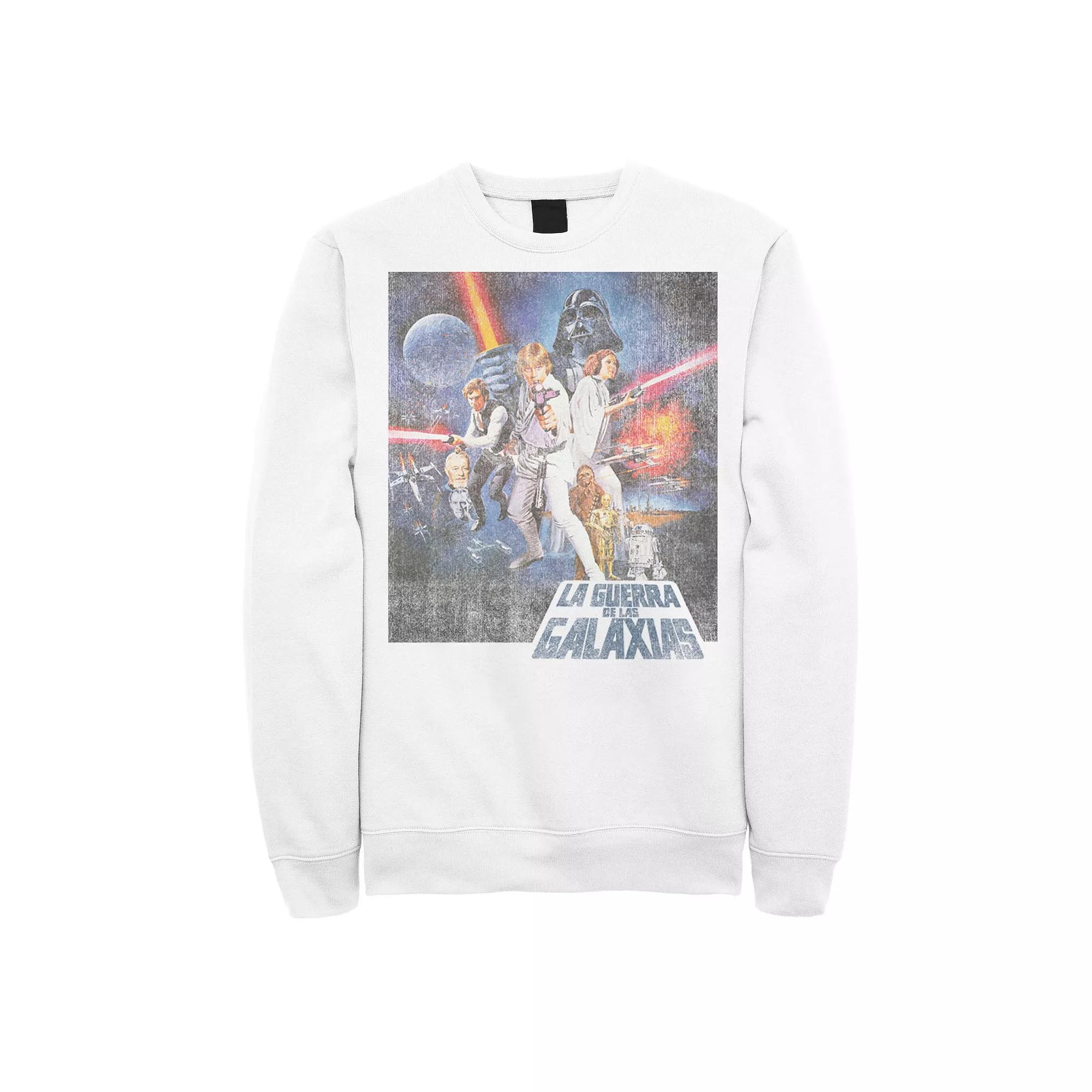 Men's Star Wars La Guerra De Las Galaxias Faded Poster Sweatshirt, Size: Medium, White Product Image