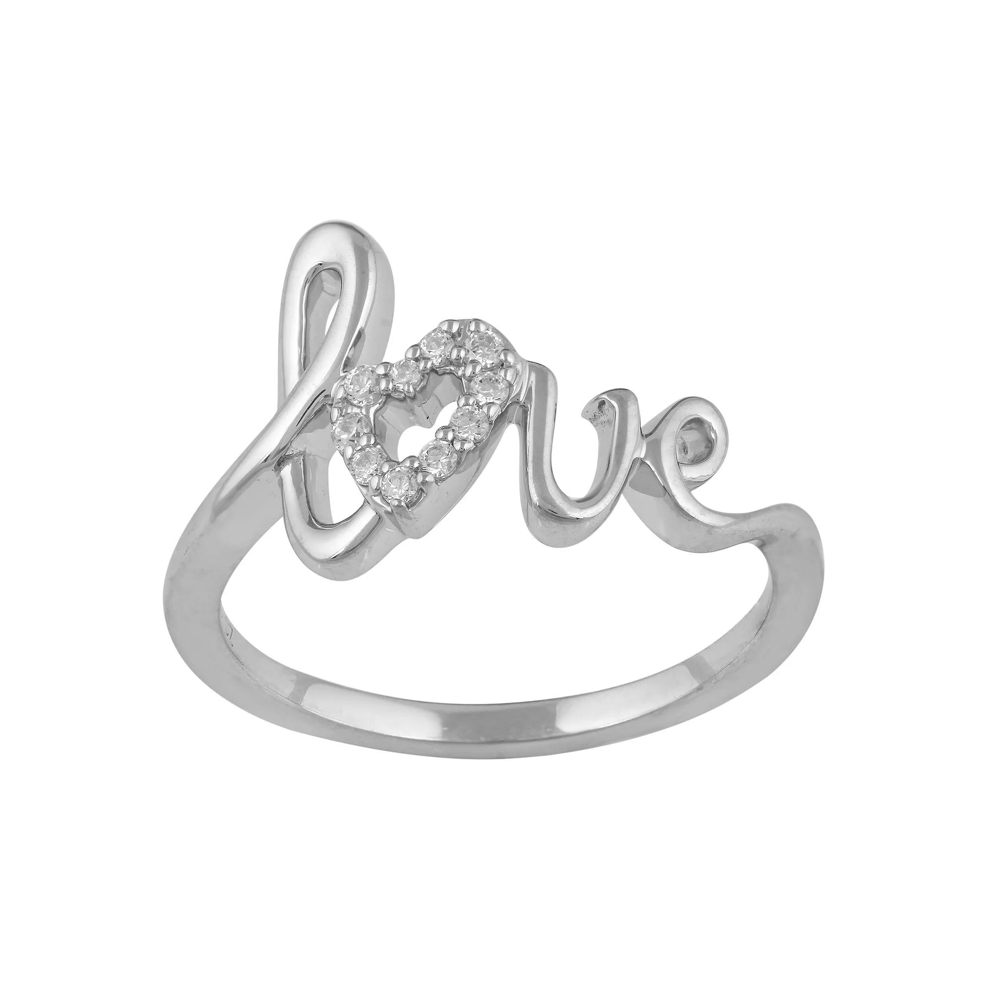 Sterling Silver 1/10 Carat T.W. Diamond "Love" Ring, Women's, Size: 6 Product Image
