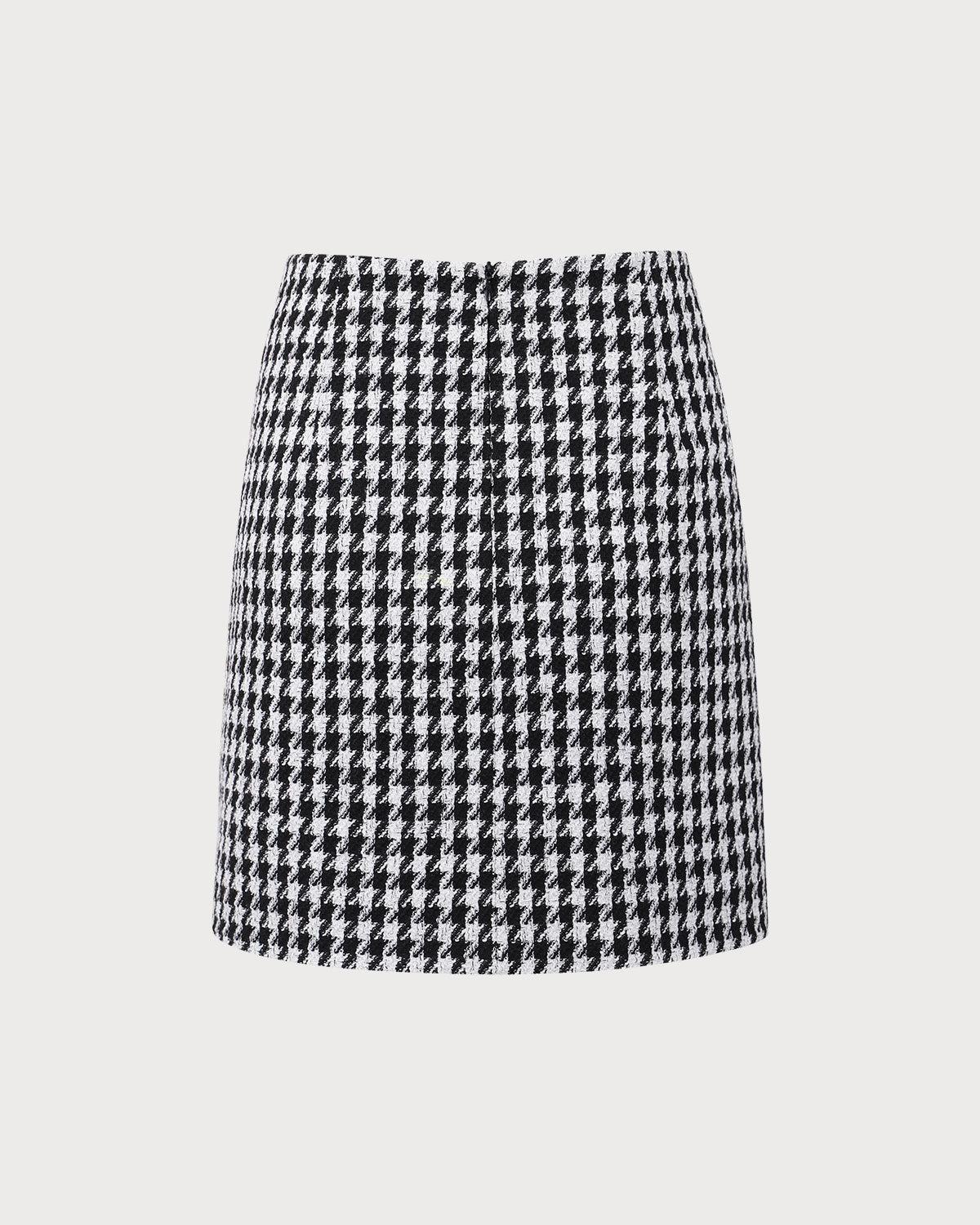 Black High-waisted Straight Tweed Skirt Product Image