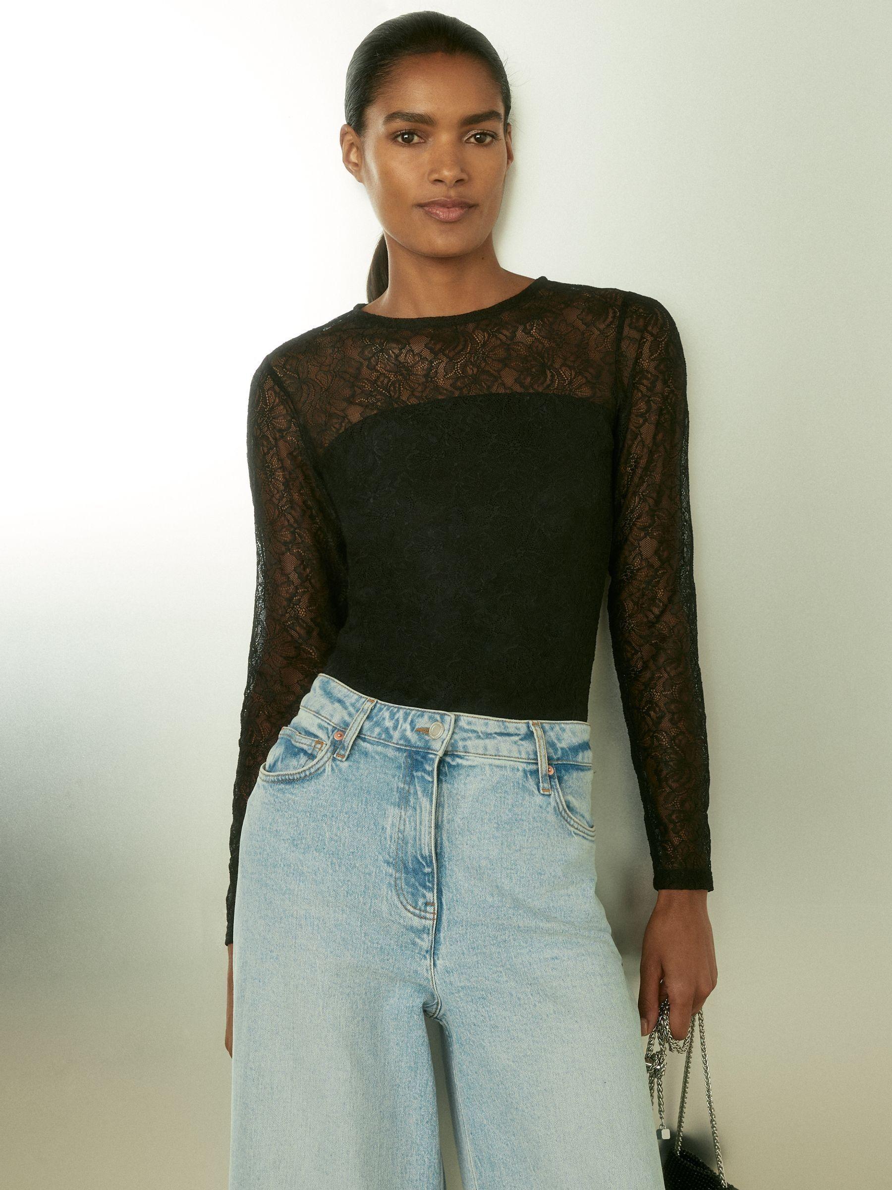 Lace Double-Layer Bodysuit in Black Product Image