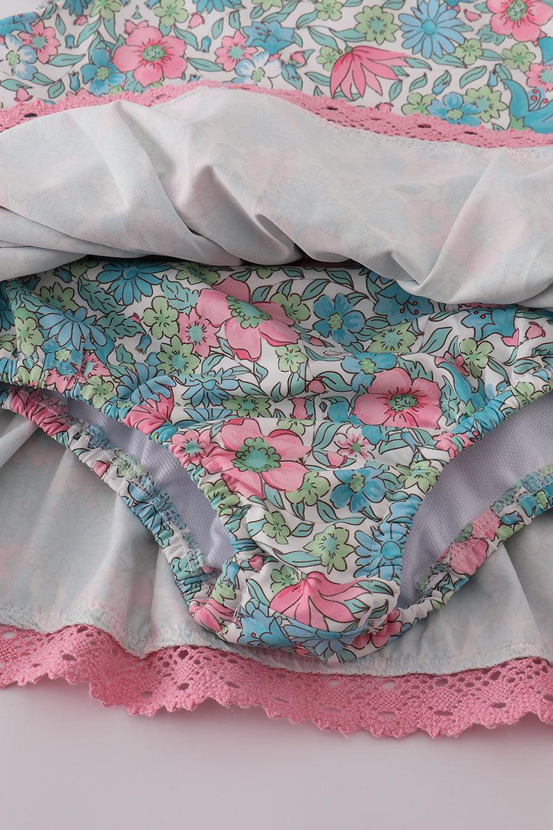 Green floral lace ruffle leotard Product Image