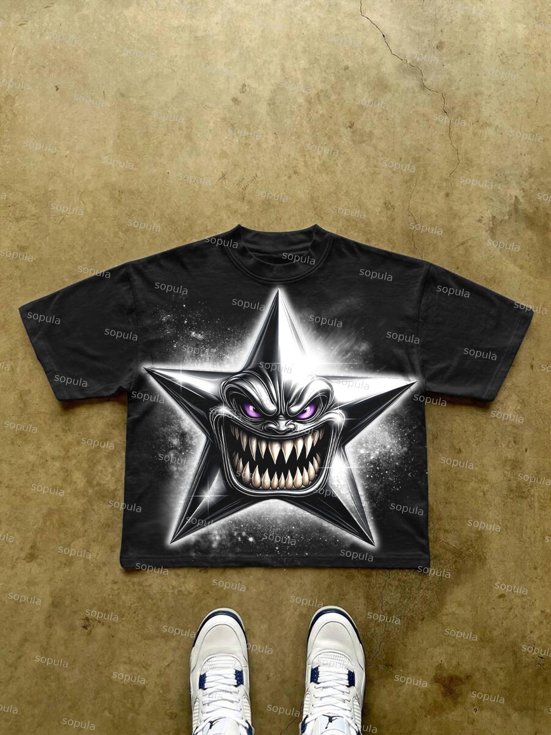 Y2k Metal Evil Star Vintage Graphic Cropped T-shirt Product Image