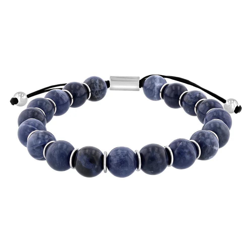 Men's Jewelry Nation Stainless Steel Gemstone Bolo Bracelet, Size: 8.5-12", Sodalite Silver Tone Product Image