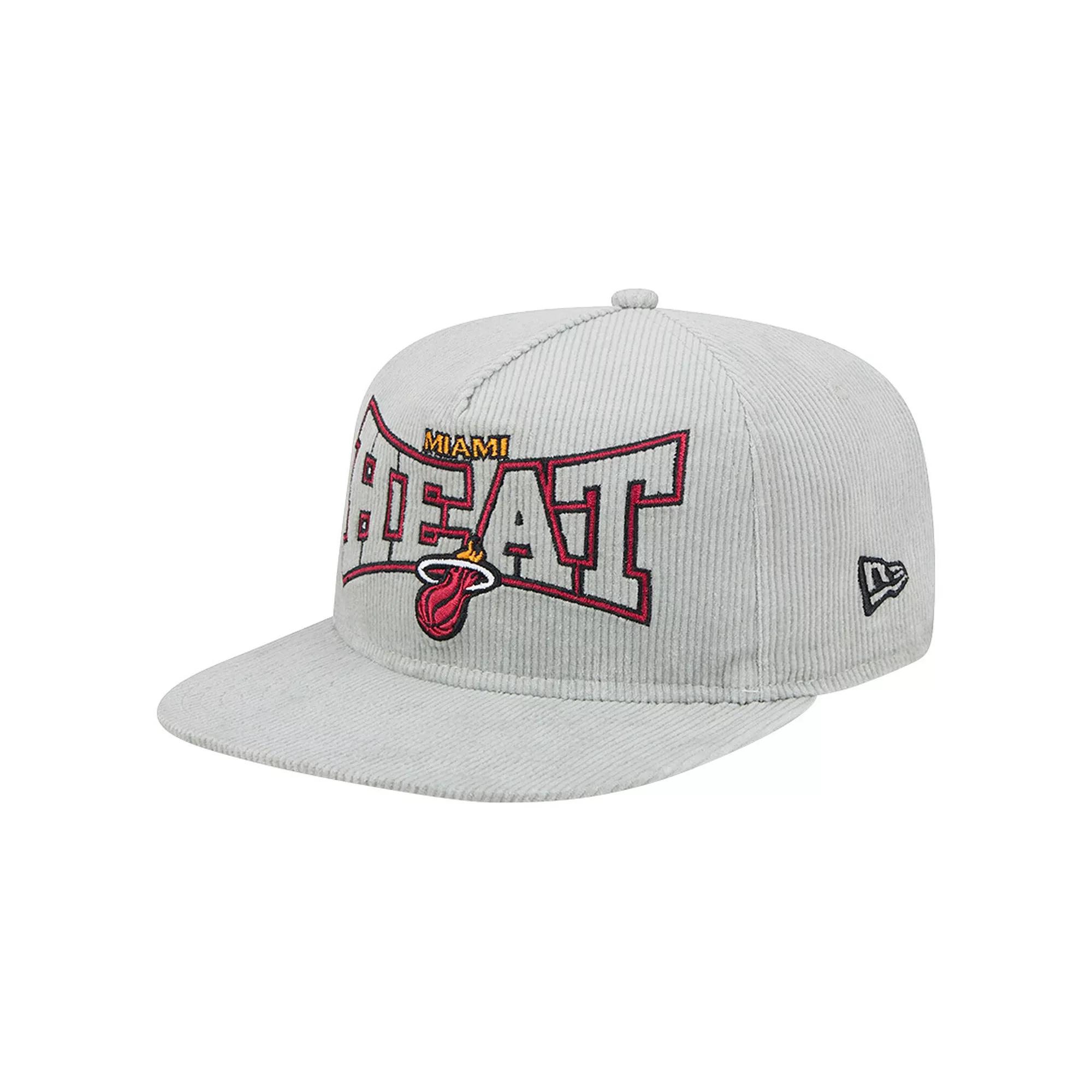 Men's New Era Gray Miami Heat Throwback Corduroy Golfer Snapback Hat, Grey Product Image