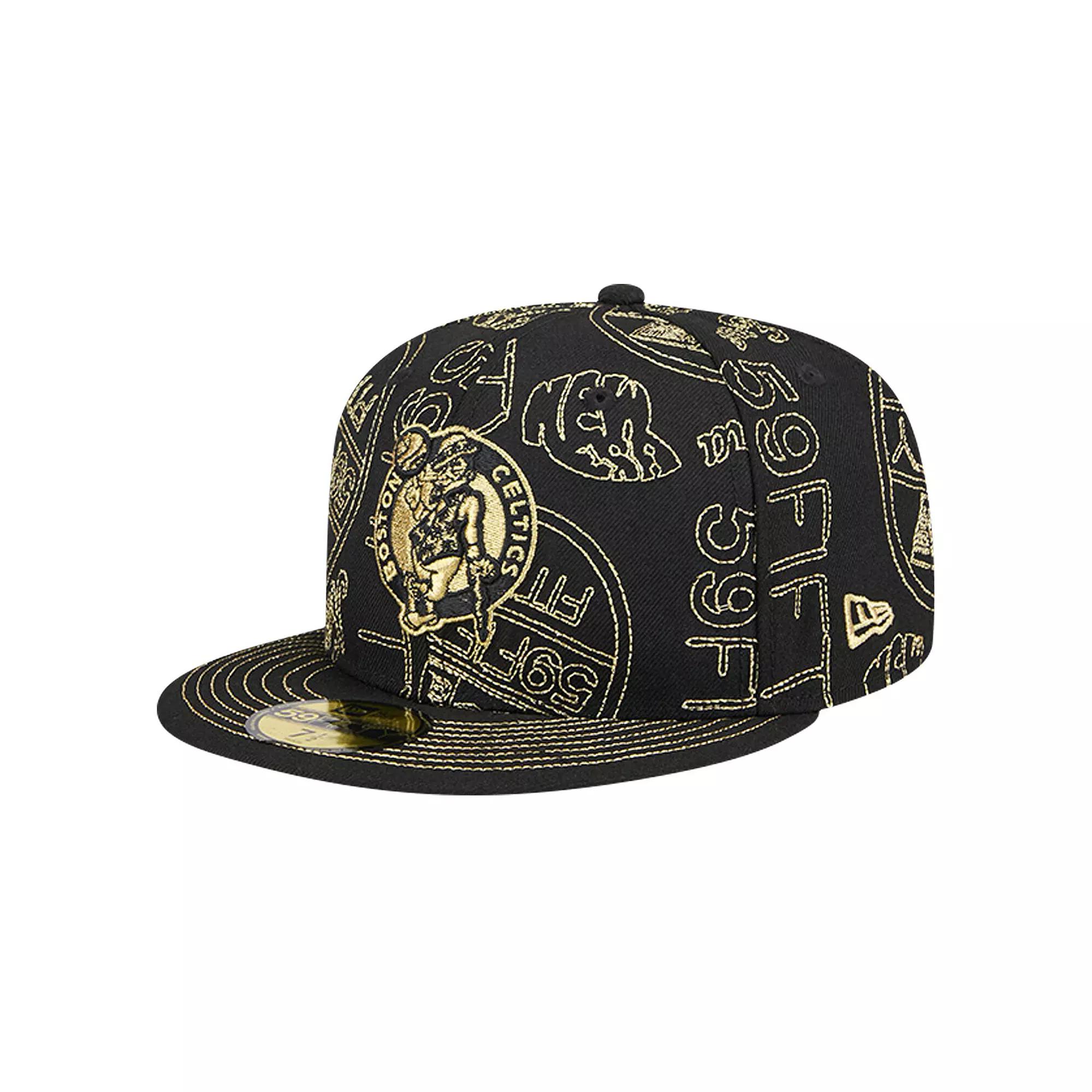 Men's New Era Black Boston Celtics 59FIFTY Day Allover Print Stencil Fitted Hat, Size: 7 1/4 Product Image