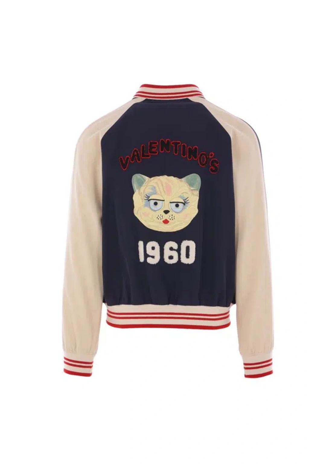 VALENTINO La Chat De La Maison Wool Bomber Jacket In Black Product Image
