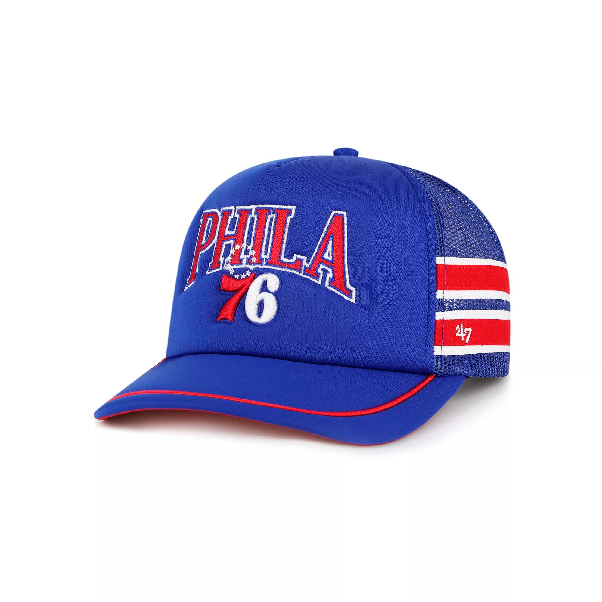 Men's '47 Royal Philadelphia 76ers Sidebrand Stripes Trucker Adjustable Hat, 76r Blue Product Image