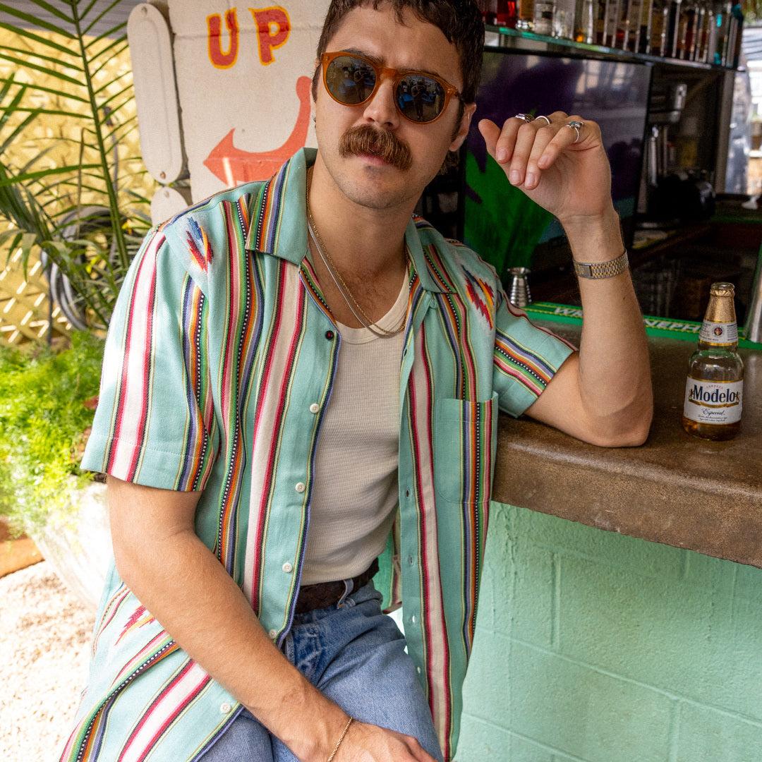 Handwoven Blanket Stripe Shirt - Ice Green Product Image