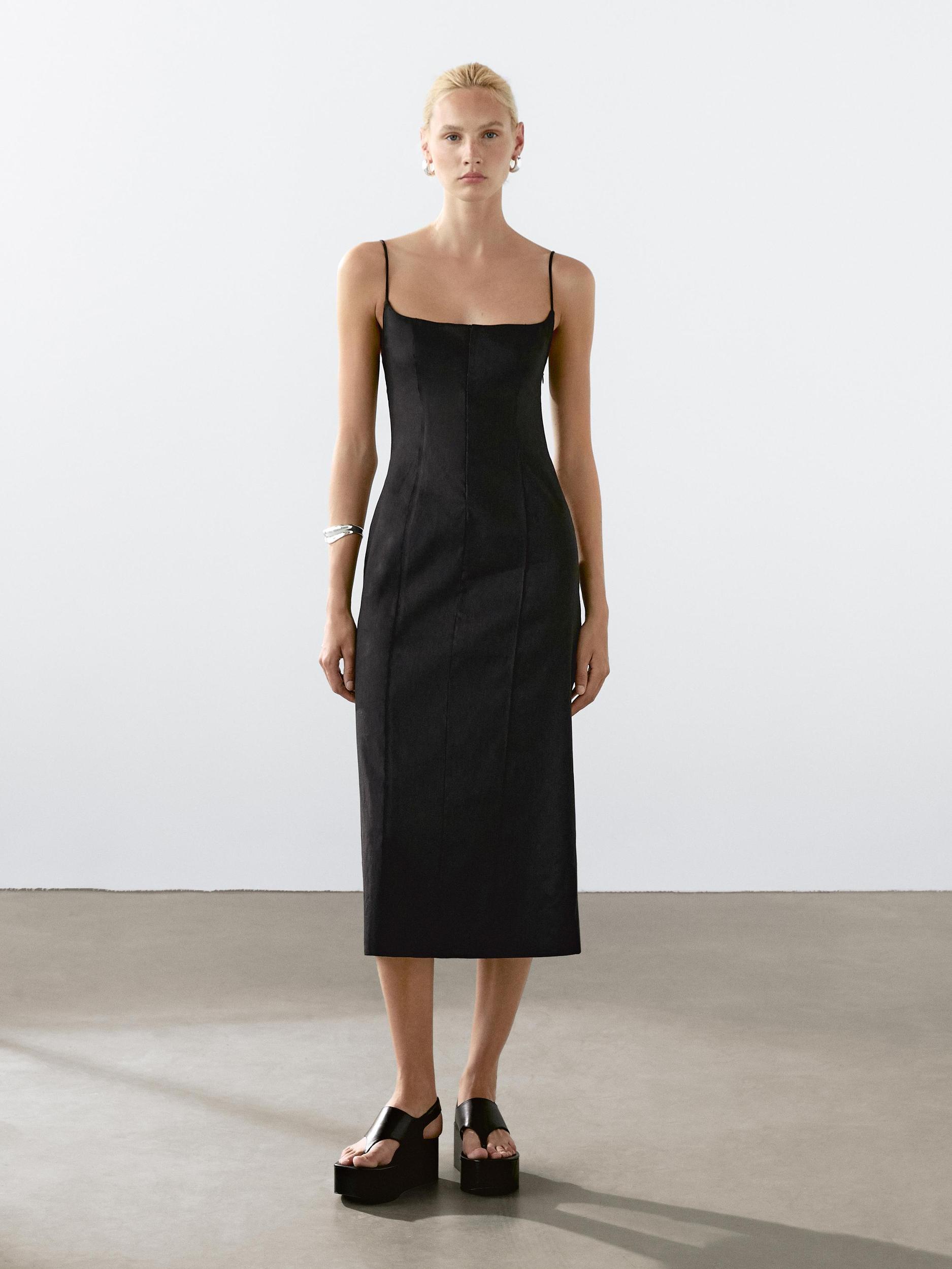 Strappy linen midi dress Product Image