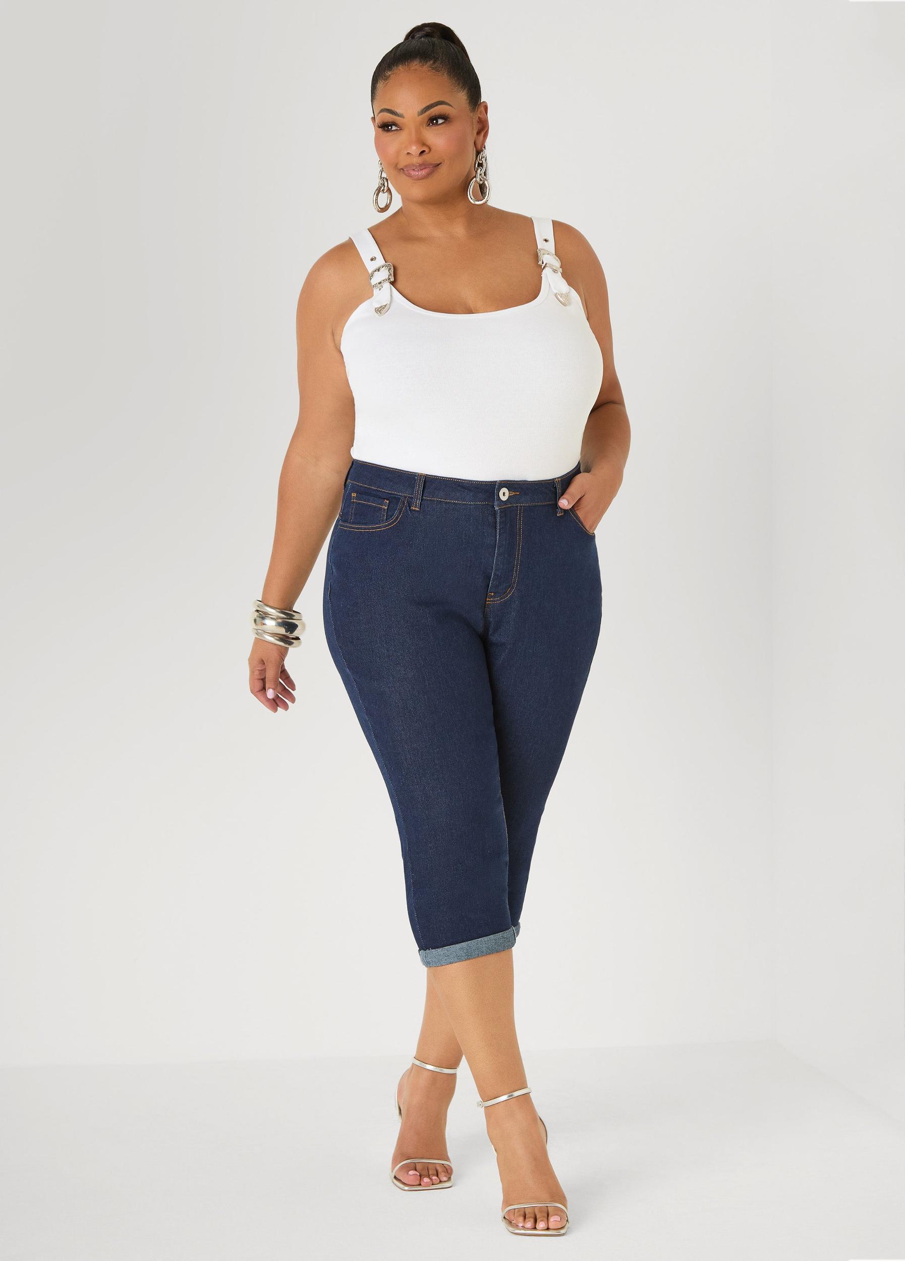 Cuffed Denim Capris Product Image