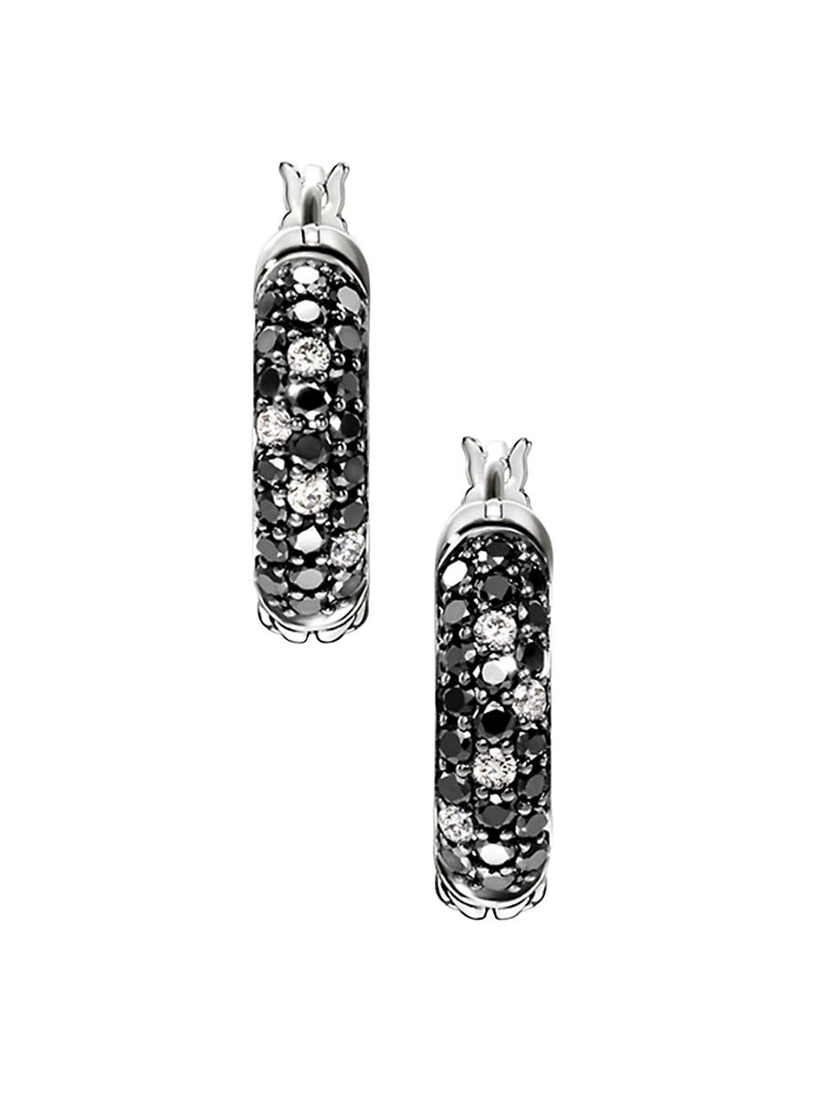 Womens JH Essentials Sterling Silver & 0.39 TCW Black & White Diamond Pav Hoop Earrings Product Image