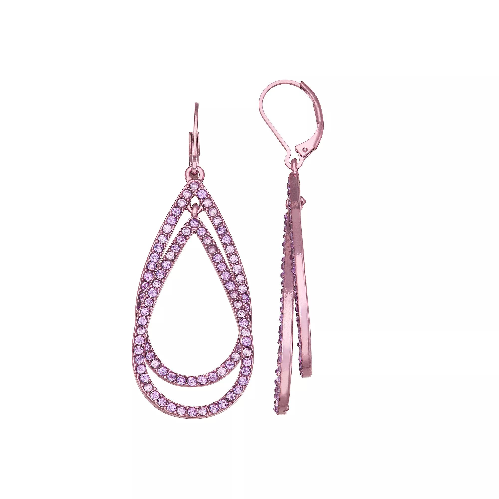 Simply Vera Vera Wang Simulated Crystal Elongated Orbital Leverback Earrings, Women's, Purple Product Image
