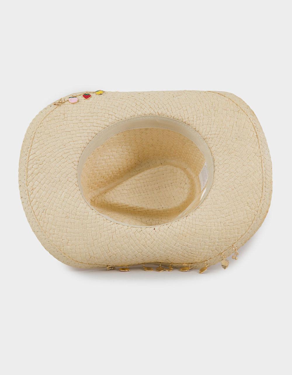 Multi Fruit Charm Straw Cowboy Hat - MULTI Product Image