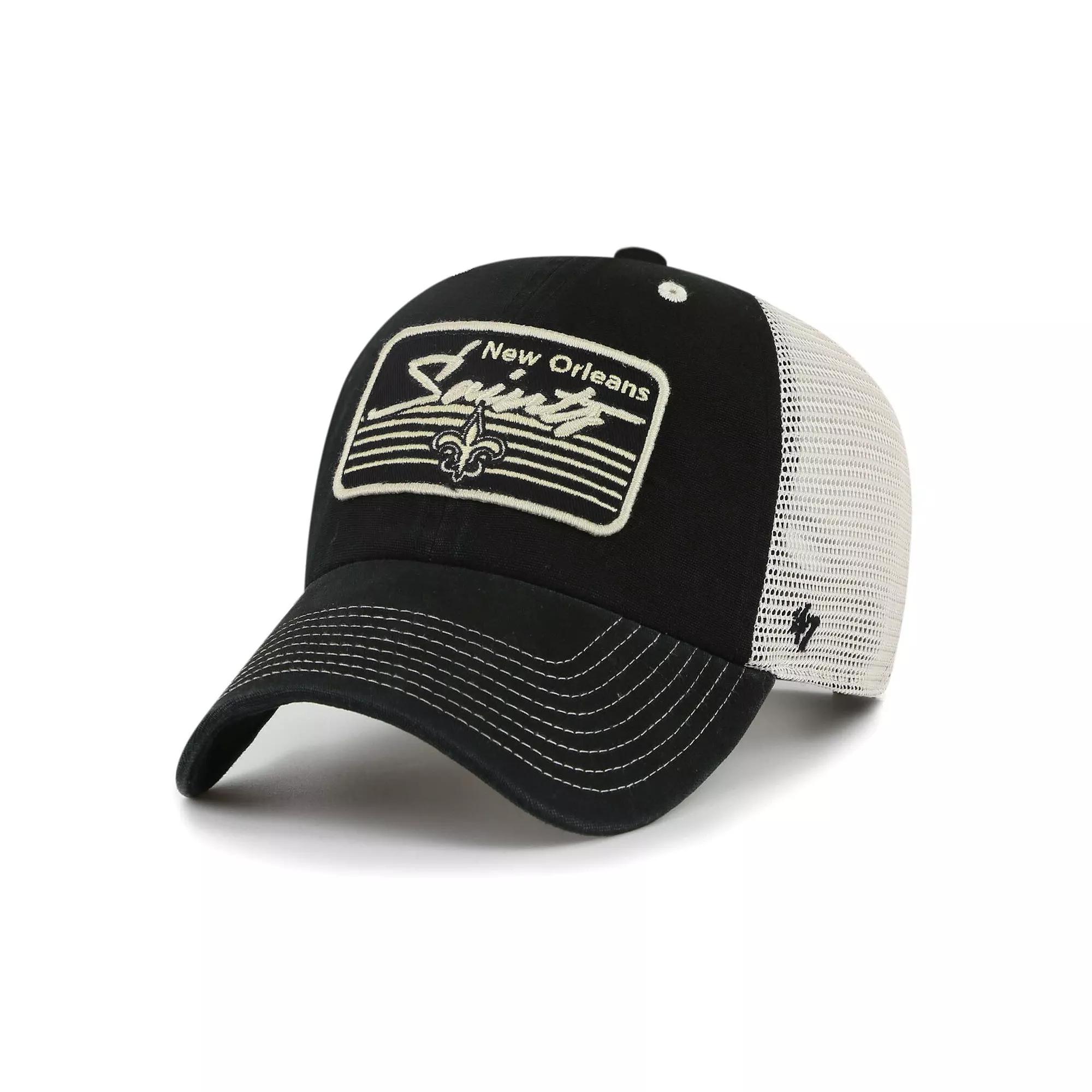 Men's '47 Black/Natural New Orleans Saints  Five Point Trucker Clean Up Adjustable Hat Product Image