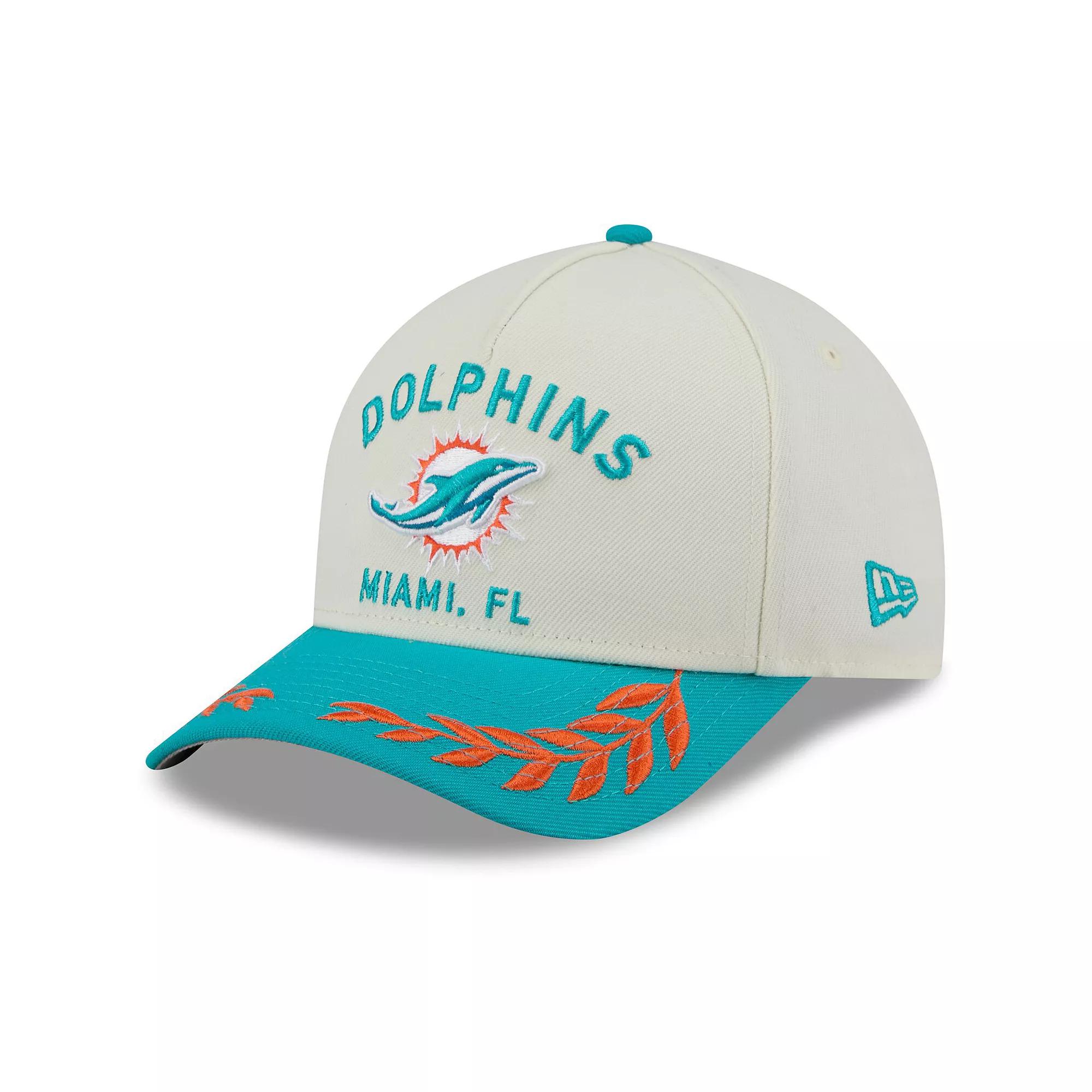 Men's New Era Cream/Aqua Miami Dolphins 2025 NFL Draft 9FORTY A-Frame M-Crown Adjustable Hat, Beige Product Image