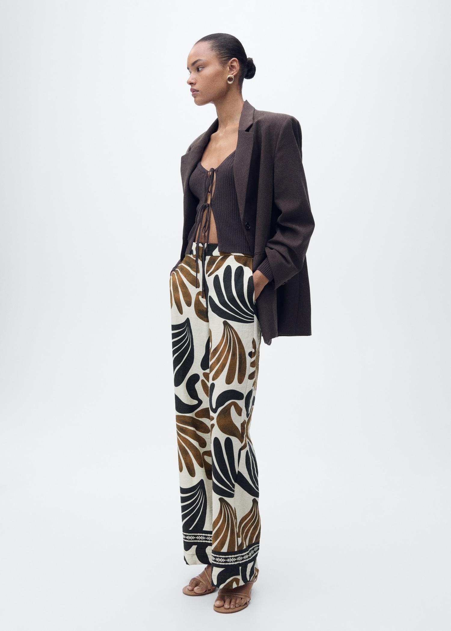 Abstract-print wideleg pants - Women | MANGO USA Product Image