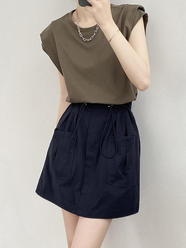 Loose Sleeveless Split-Joint Round-Neck T-Shirts Tops Product Image