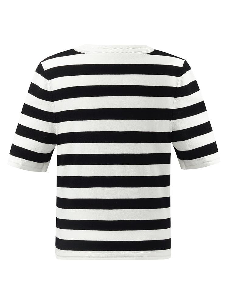 Round Neck Striped Knitted Women Top Product Image