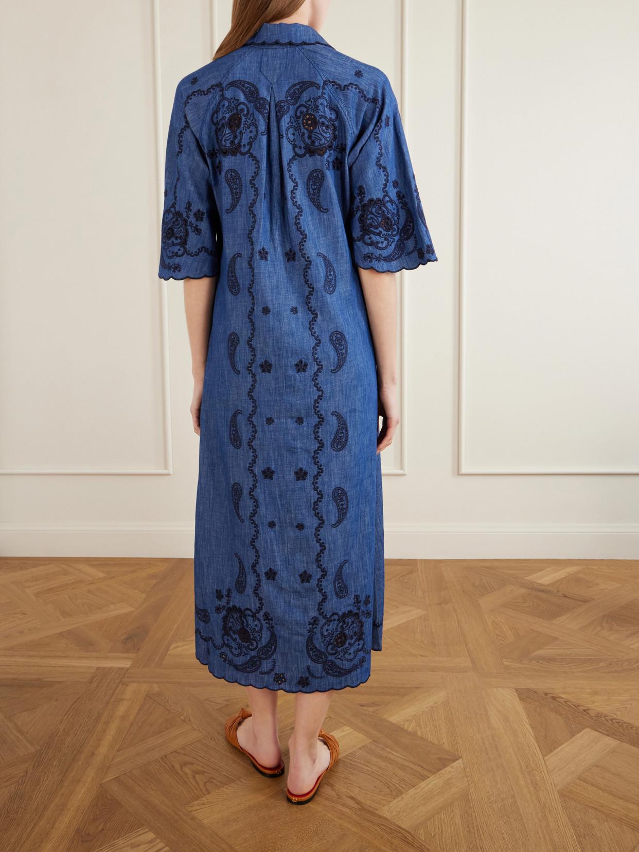 ZIMMERMANN Womens Railway Blue Aster Embroidered Denim Midi Dress Xs Product Image