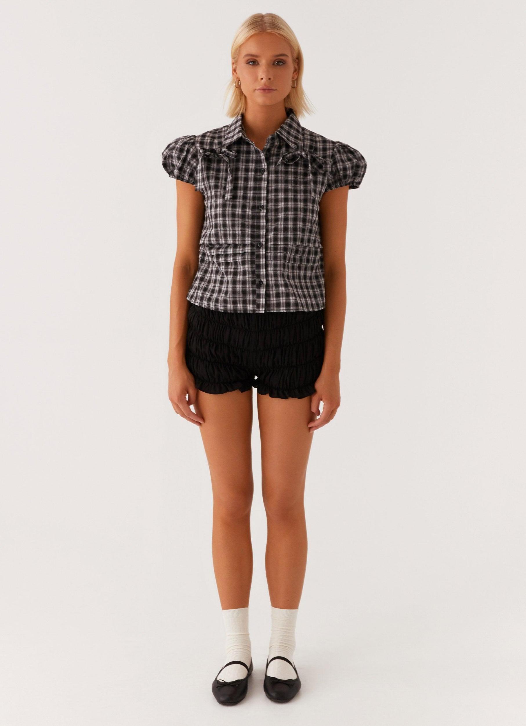 Lorraine Puff Sleeve Top - Black White Check Product Image