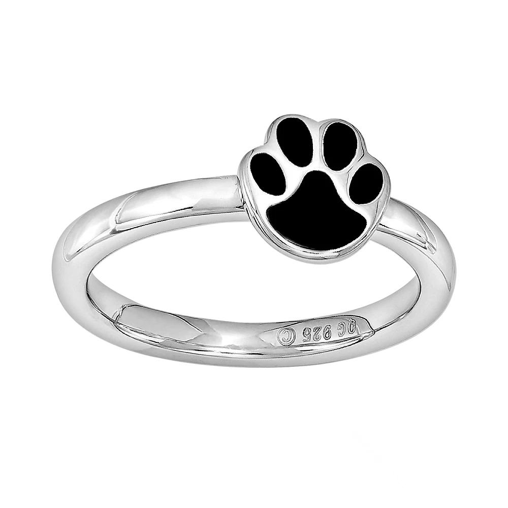 Stacks & Stones Sterling Silver Paw Print Stack Ring, Women's, Size: 5, Black Product Image