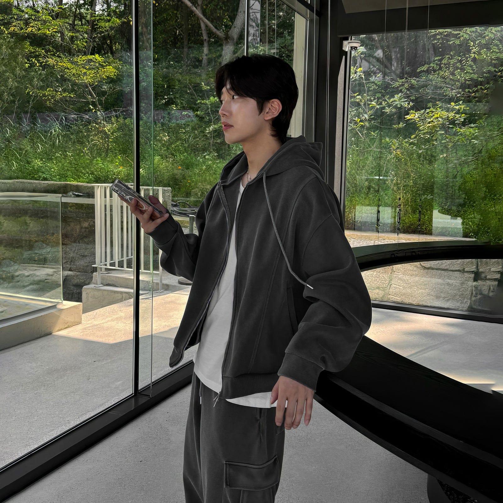 RT No. 12445 DARK GRAY ZIP HOODIE & CARGO SWEATPANTS Product Image