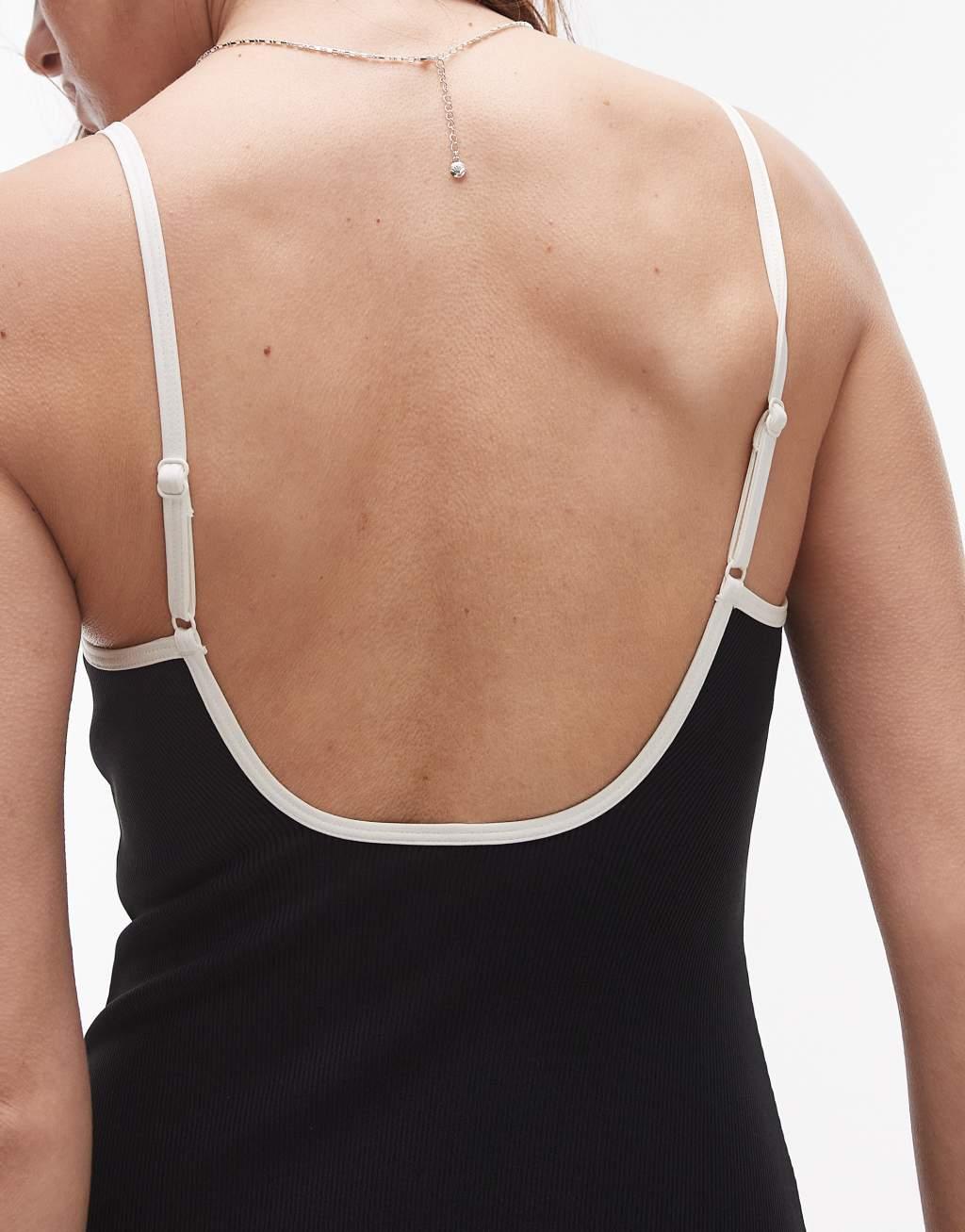 & Other Stories scoop back swimsuit with white contrast binding in black Product Image