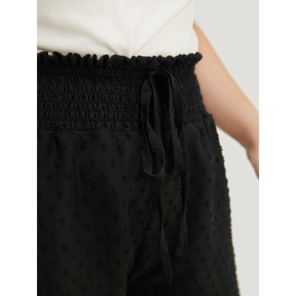 Plus Size Polka Dot Shirred Knot Mesh Pocket Ruffle Shorts Women Black Elegant See through Dailywear Shorts BloomChic 14-16/1X Product Image