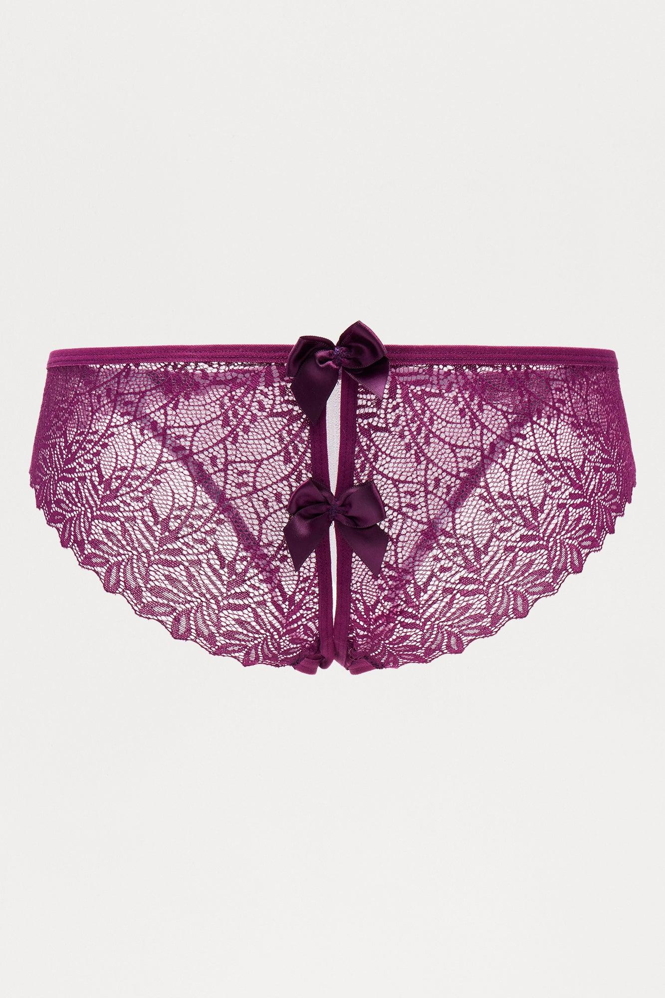 Emma Lace Crotchless Bikini Panty - Eggplant Female Product Image