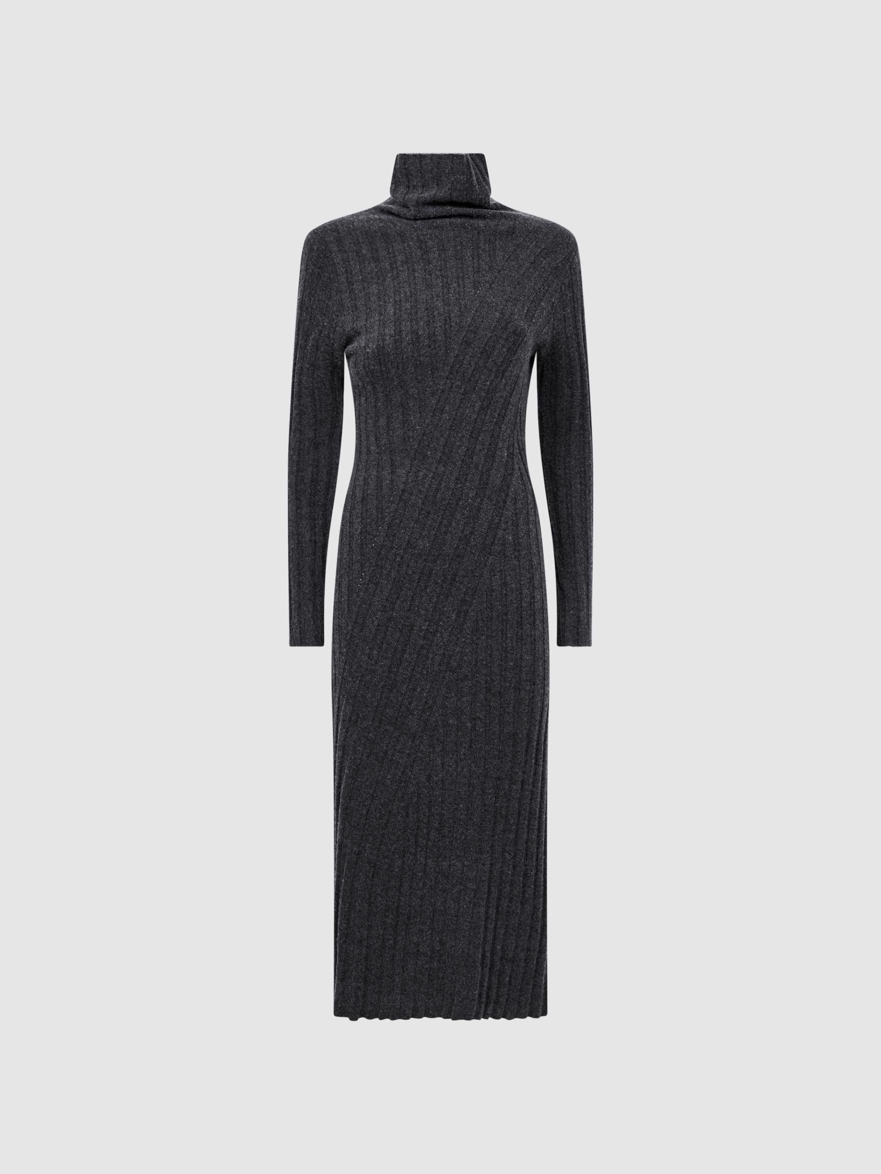 Petite Knitted Roll Neck Midi Dress in Charcoal Product Image