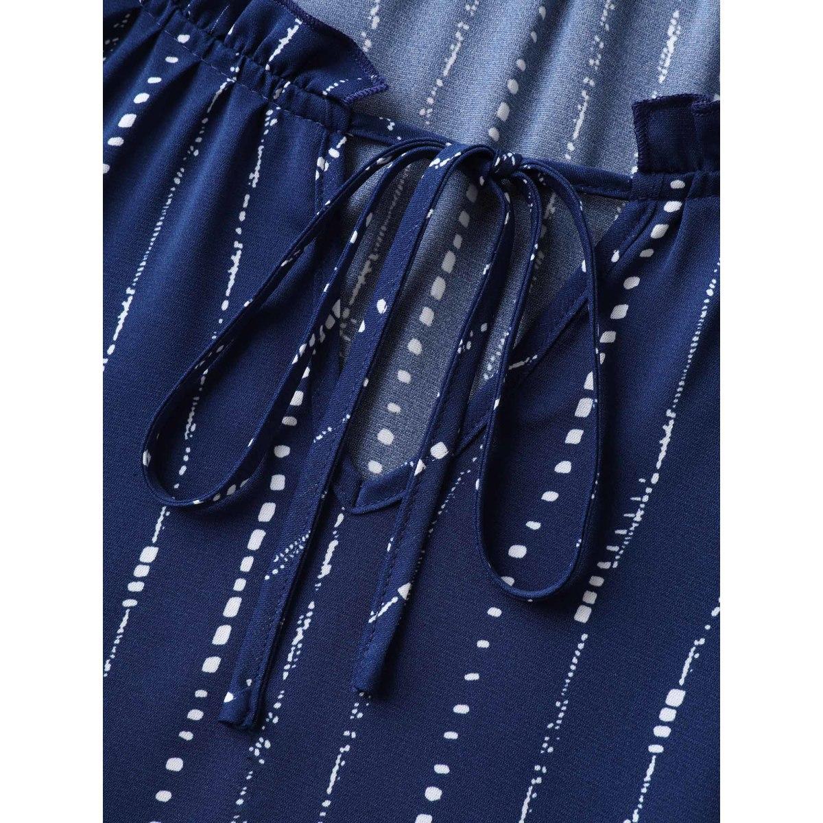 Plus Size DarkBlue Textured Notched Collar Tie Puffy Blouse Women Short sleeve Notched collar Office Blouses BloomChic 10/M Product Image