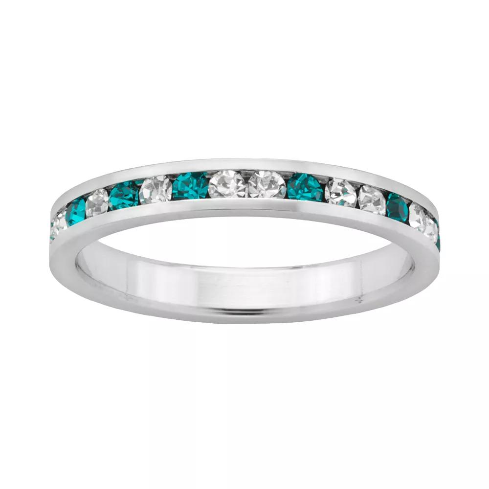 Sterling Silver Teal and White Crystal Eternity Ring, Women's,  Product Image