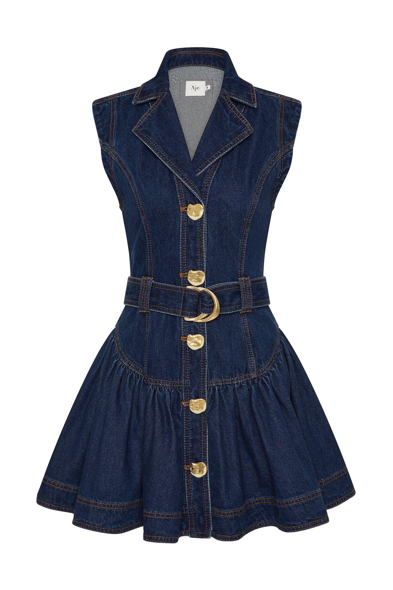 Elena Belted Denim Mini Dress Product Image